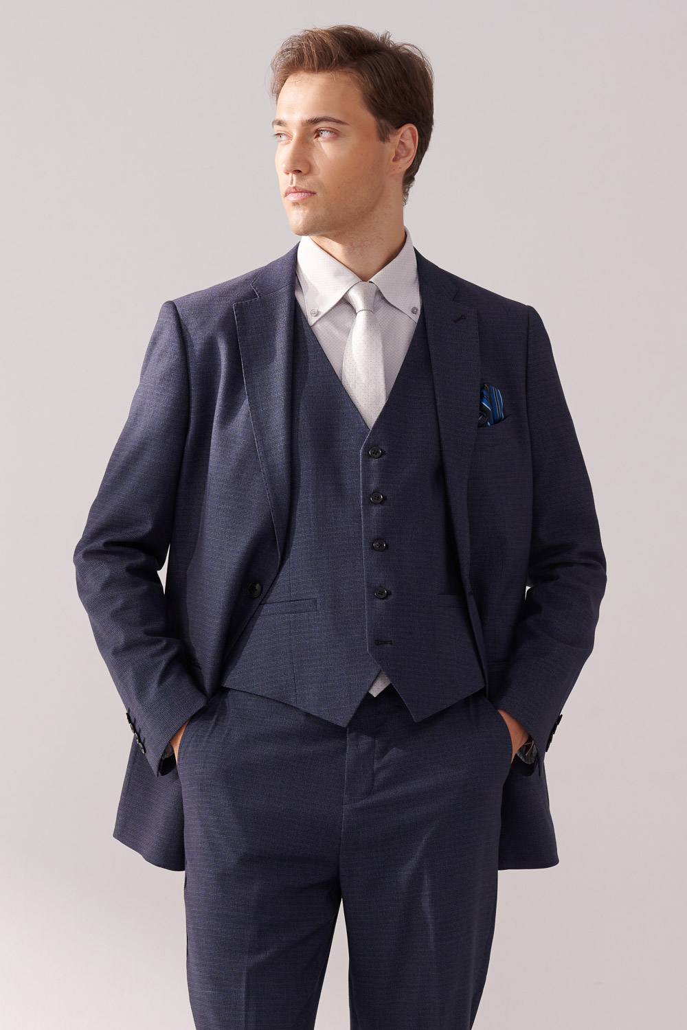 SST&C Navy Textured Classic Suit Vest | 00032410003_4