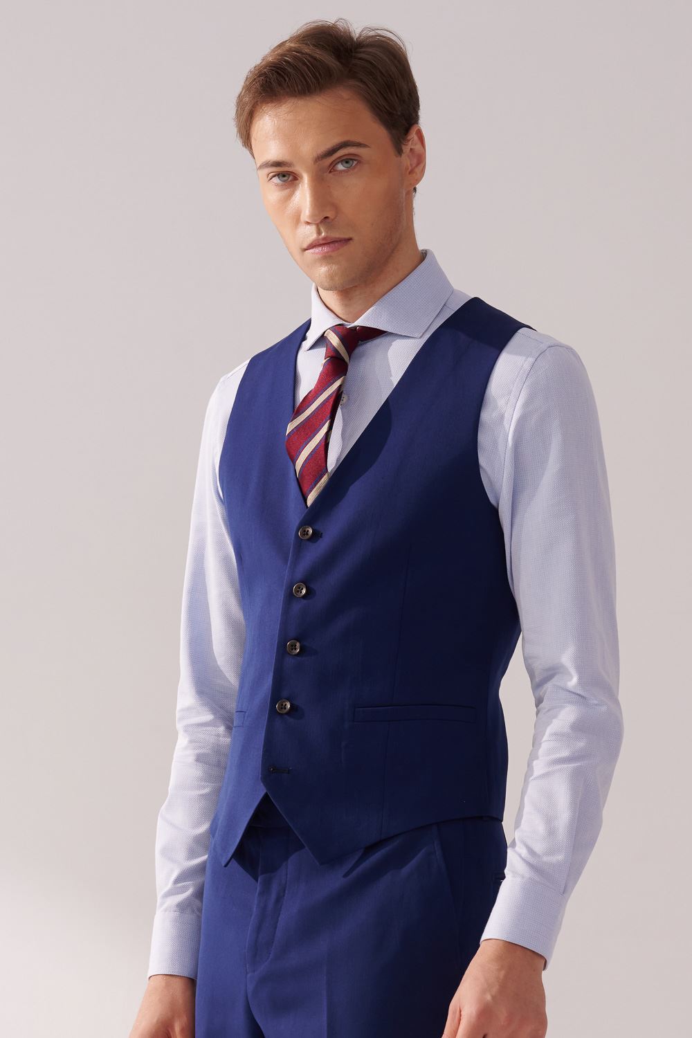 SST&C Navy Textured Slim Fit Suit Vest | 00032410005_0