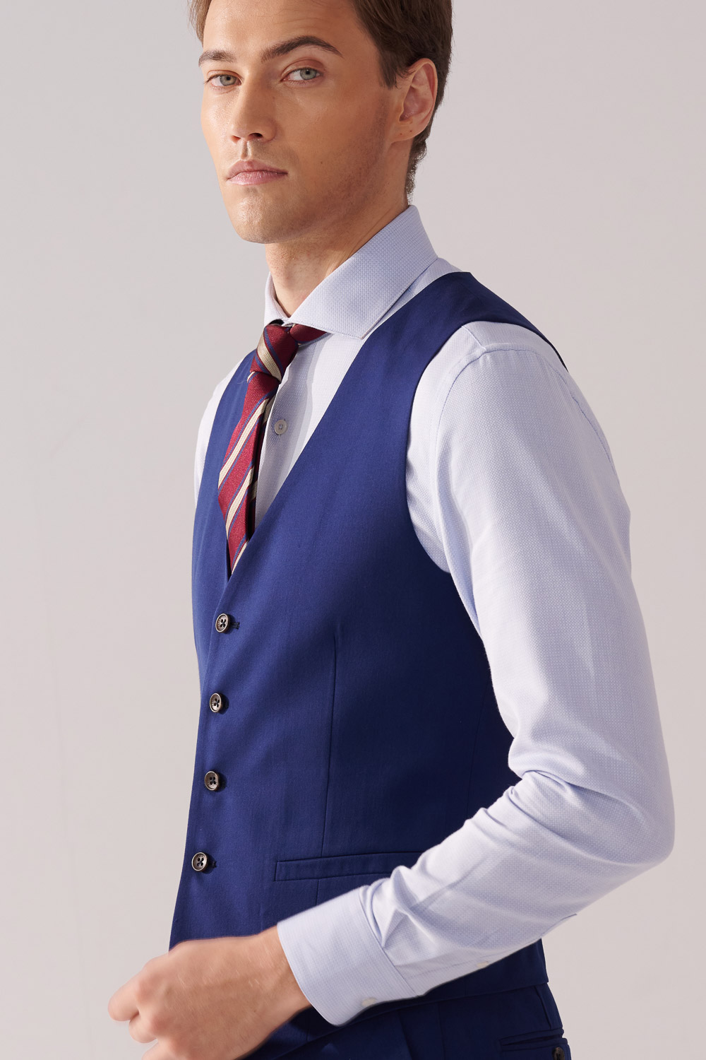 SST&C Navy Textured Slim Fit Suit Vest | 00032410005_1