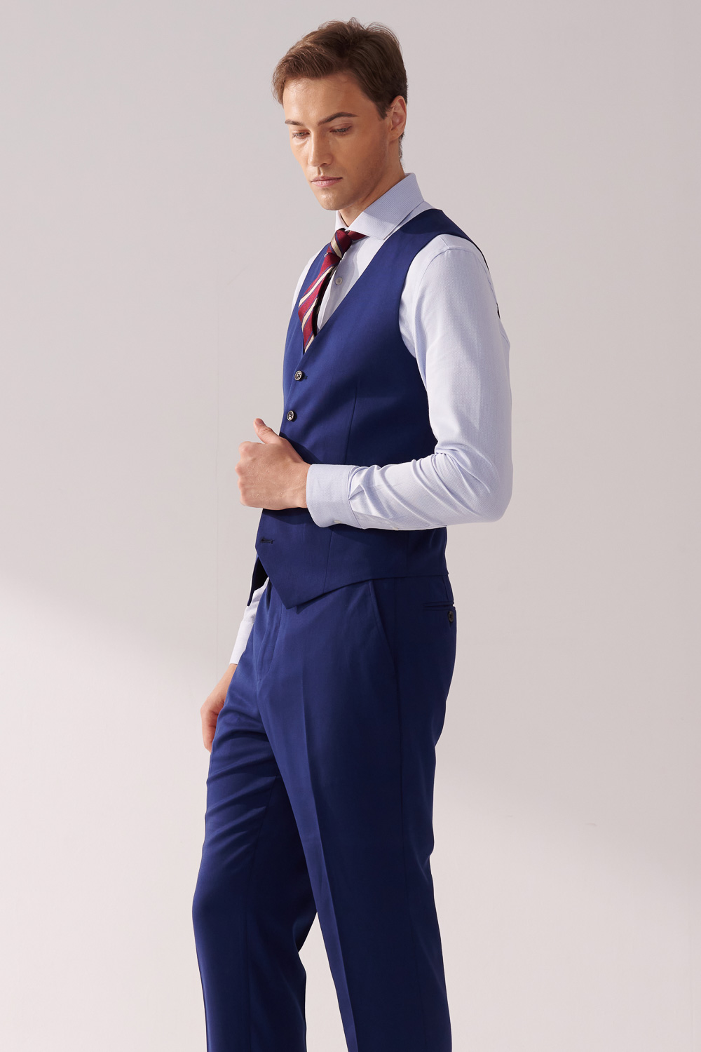 SST&C Navy Textured Slim Fit Suit Vest | 00032410005_2