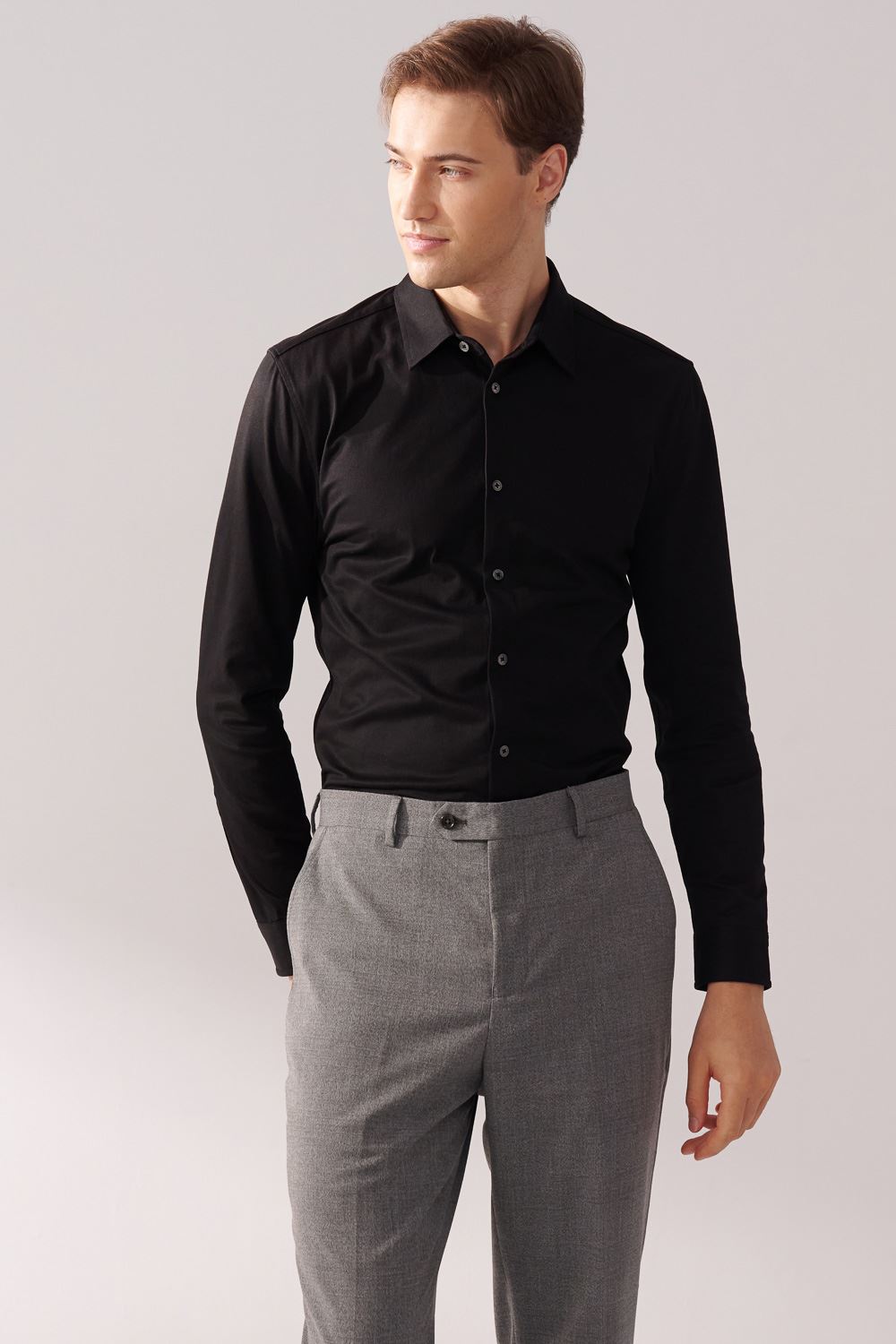 SST&C Classic Black Stretch Knit Shirt | 00082410002_2