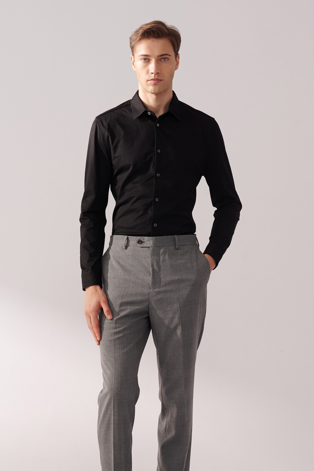 SST&C Classic Black Stretch Knit Shirt | 00082410002_3