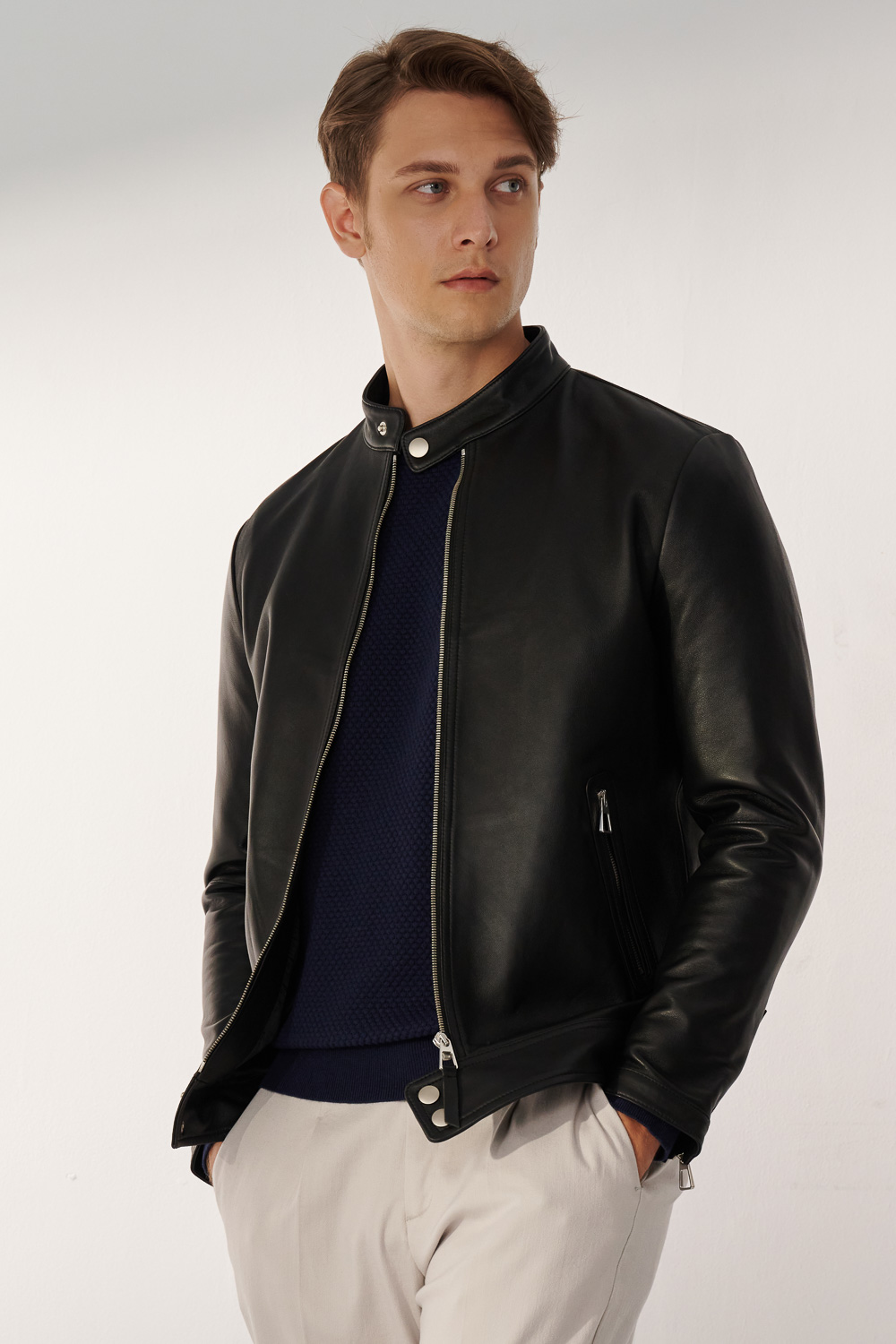 SST&C Stand Collar Sheepskin Leather Jacket | 00152410002_0
