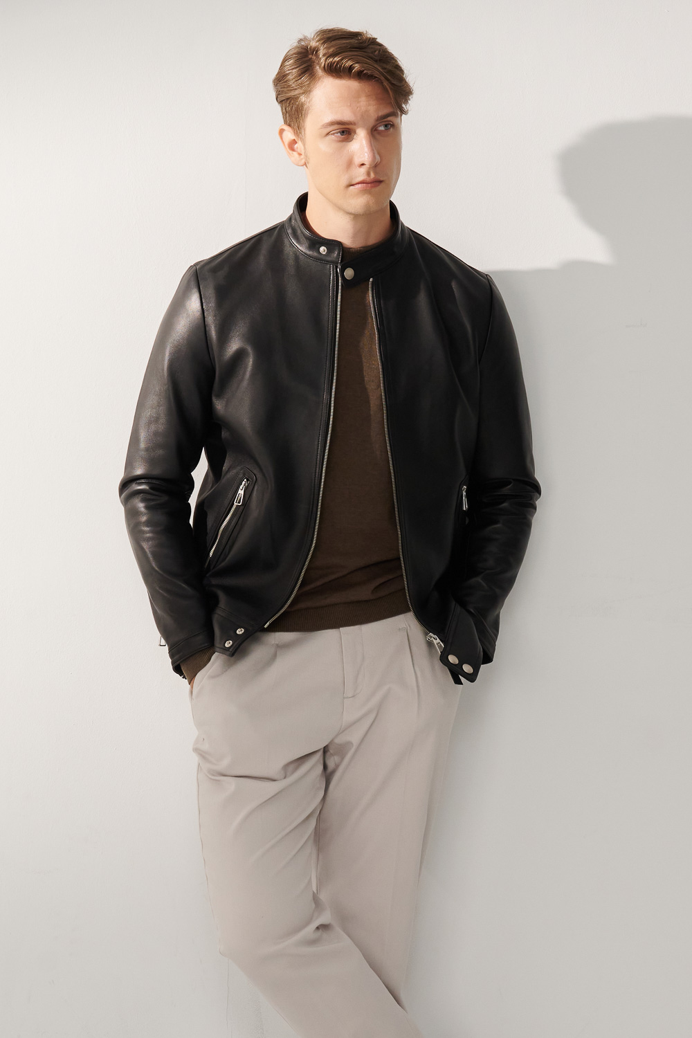 SST&C Stand Collar Sheepskin Leather Jacket | 00152410002_4