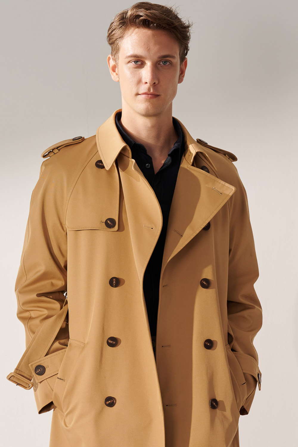 SST&C Khaki Double-Breasted Long Trench Coat | 00142410003_1