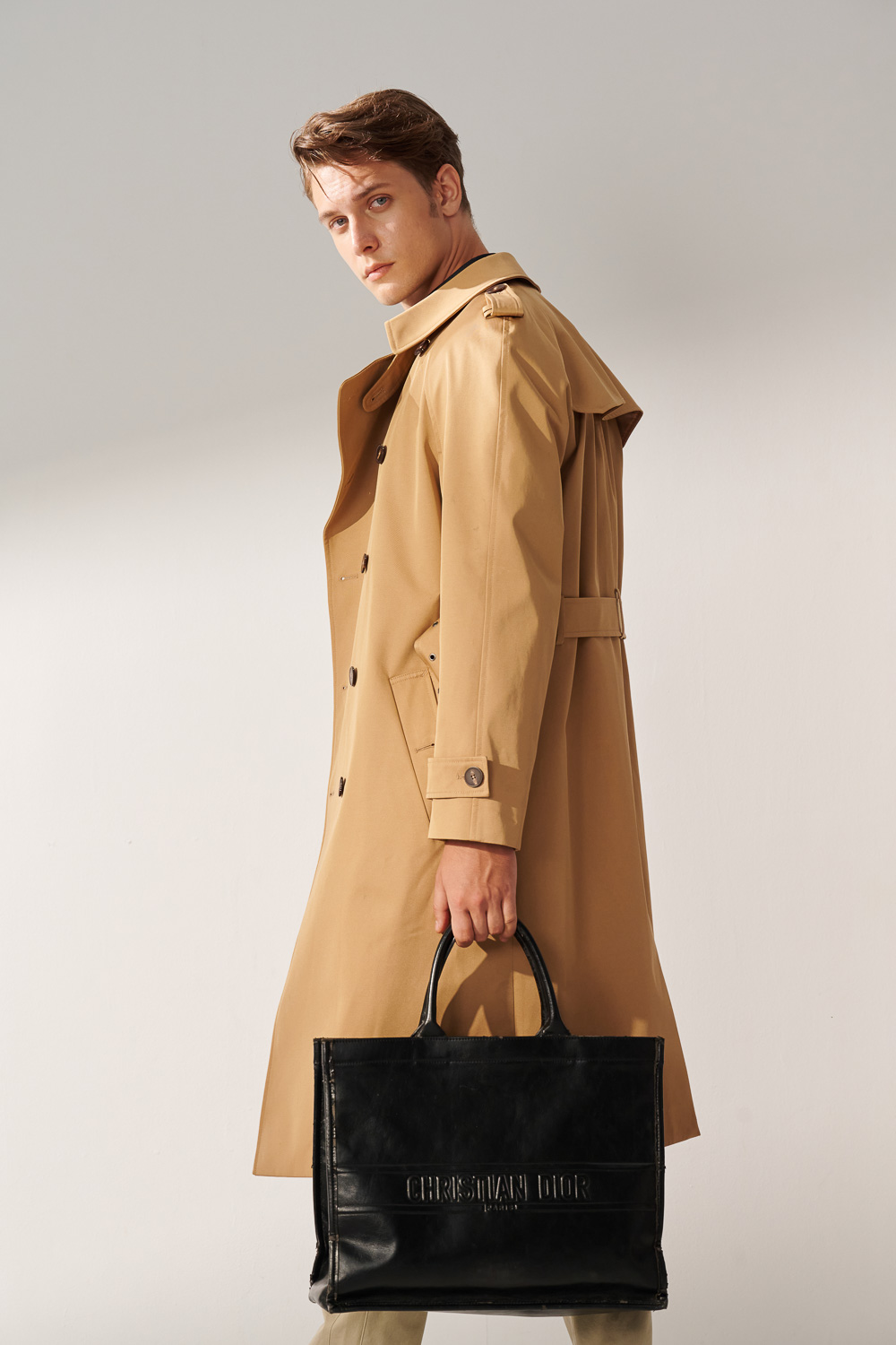 SST&C Khaki Double-Breasted Long Trench Coat | 00142410003_2