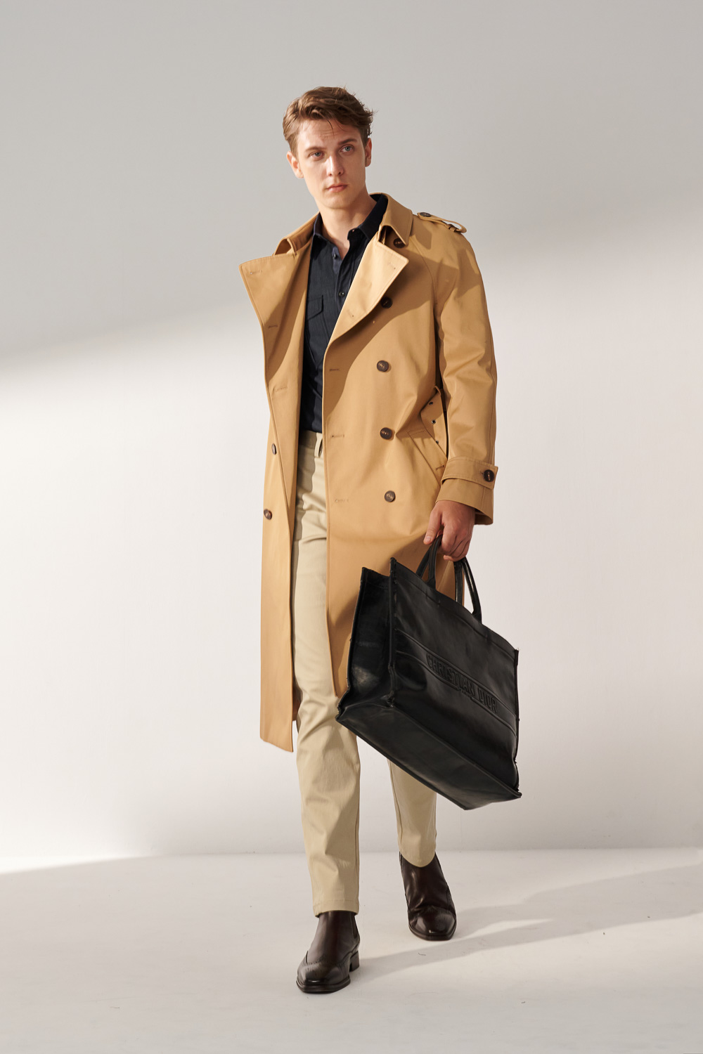SST&C Khaki Double-Breasted Long Trench Coat | 00142410003_3
