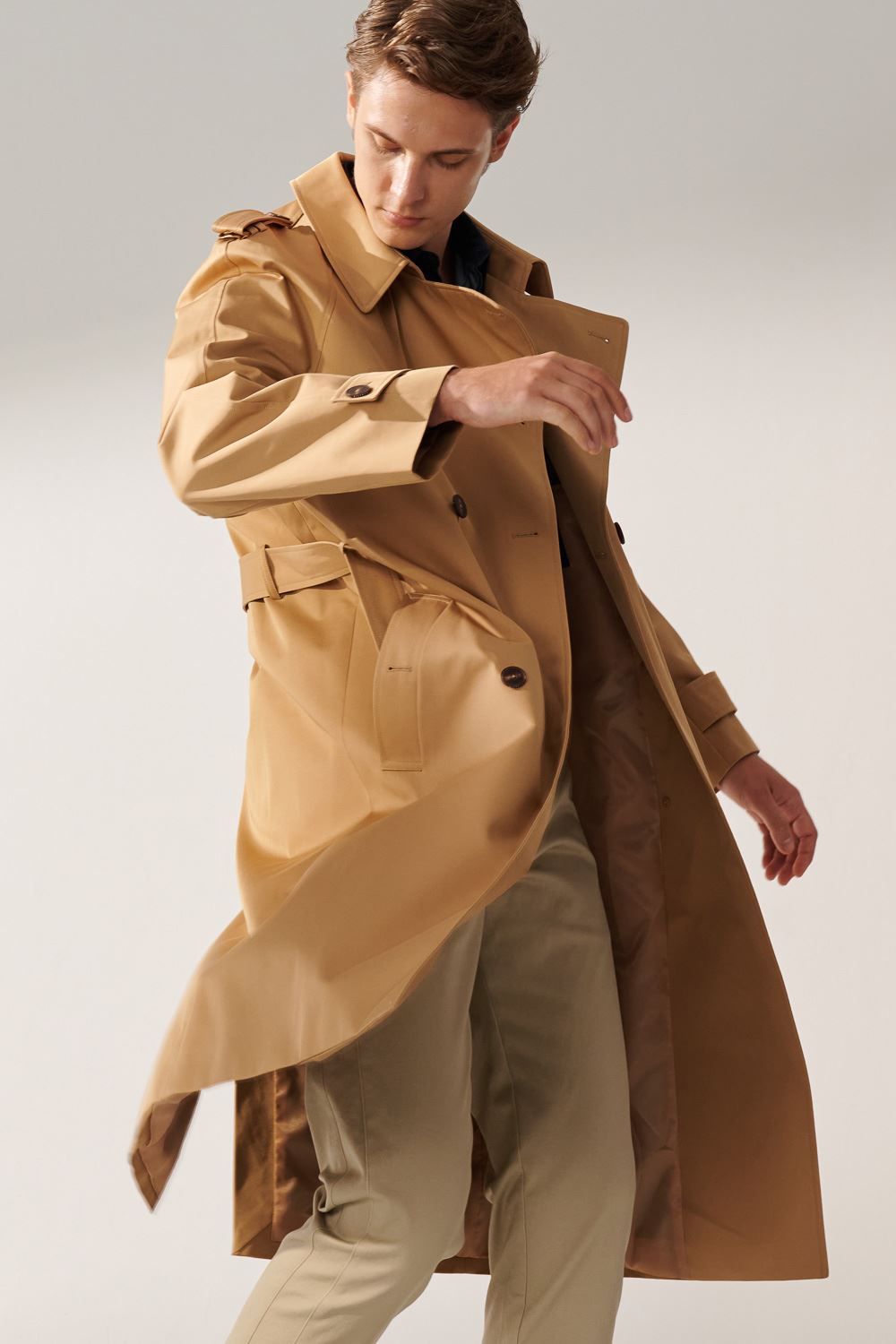 SST&C Khaki Double-Breasted Long Trench Coat | 00142410003_5