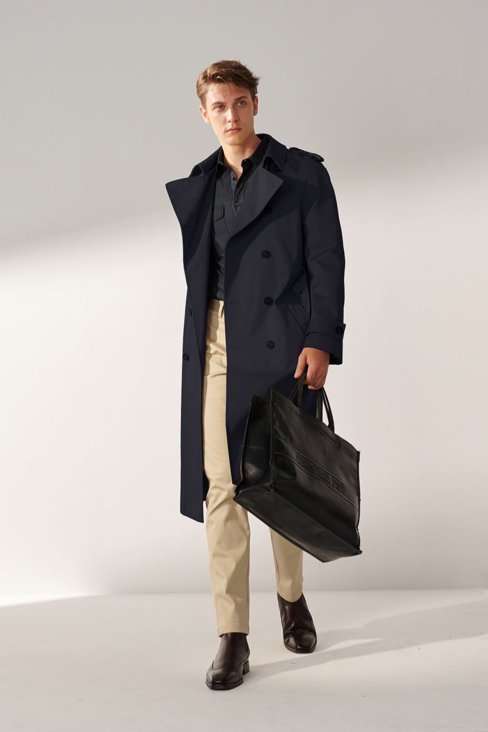 SST&C Black Double-Breasted Long Trench Coat | 00142410004_0