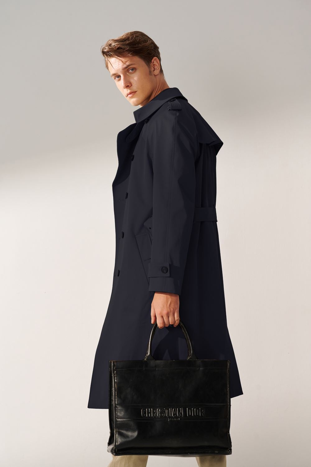 SST&C Black Double-Breasted Long Trench Coat | 00142410004_3