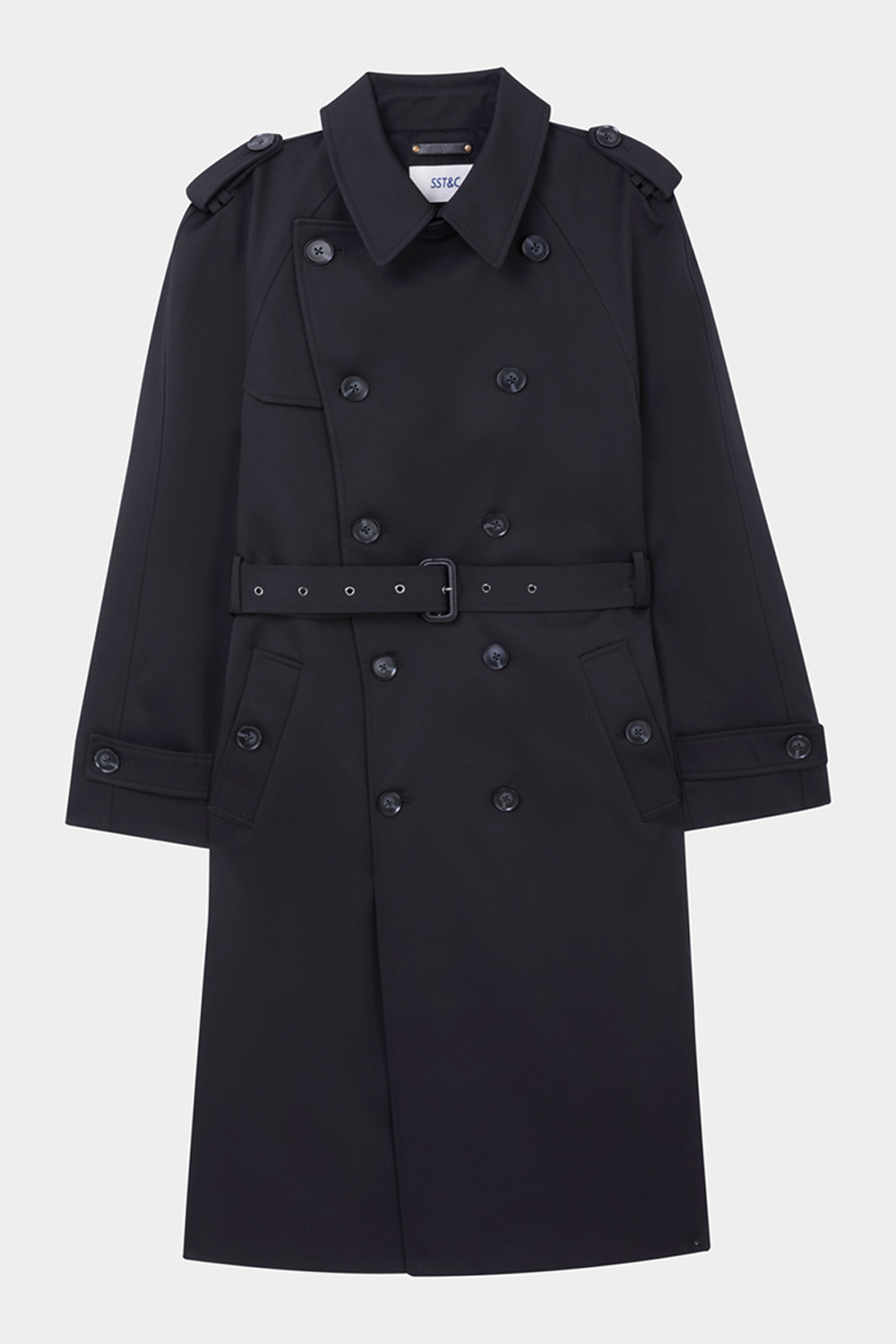 SST&C Black Double-Breasted Long Trench Coat | 00142410004_7