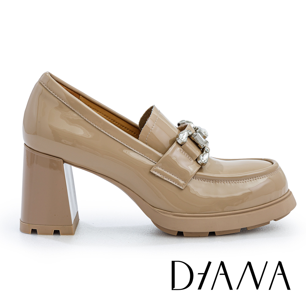 DIANA 典雅馬銜釦牛漆皮樂福高跟鞋 粉色 #55290