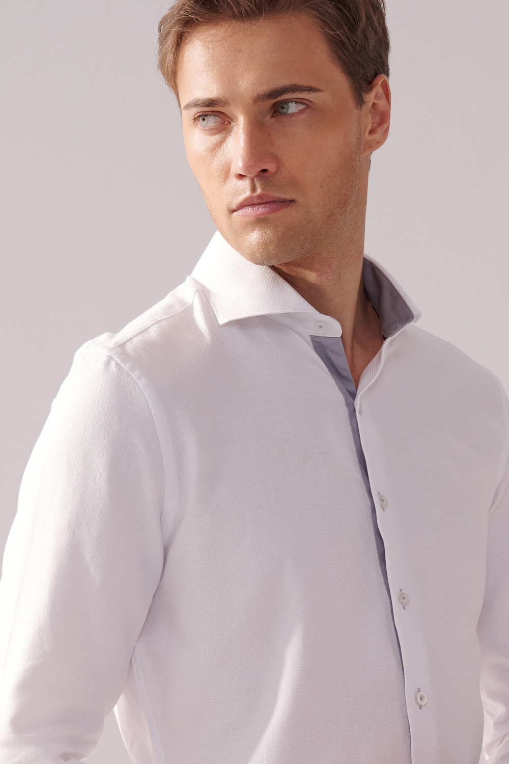 SST&C White Textured Slim-Fit Shirt | 00062410001_1