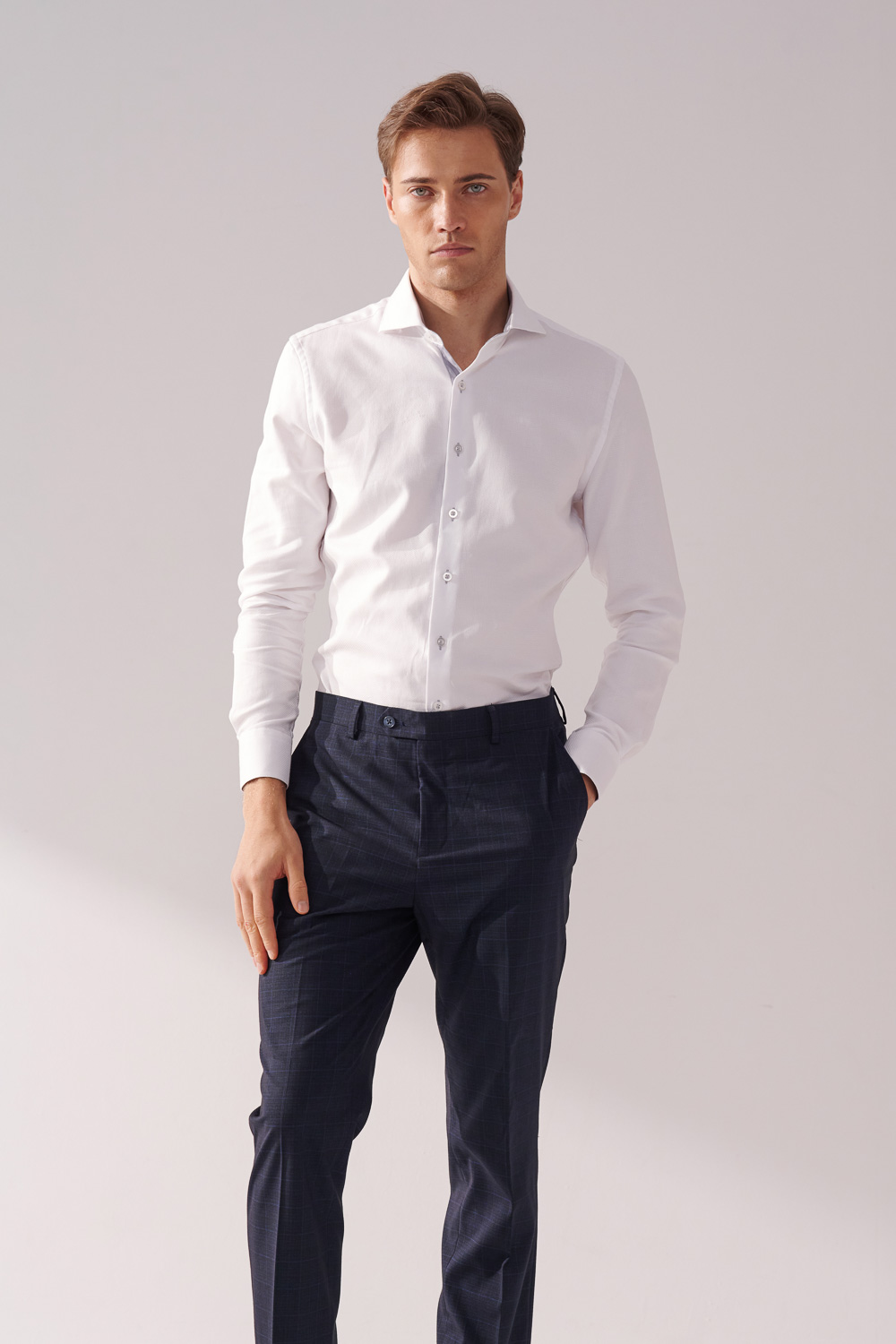 SST&C White Textured Slim-Fit Shirt | 00062410001_2