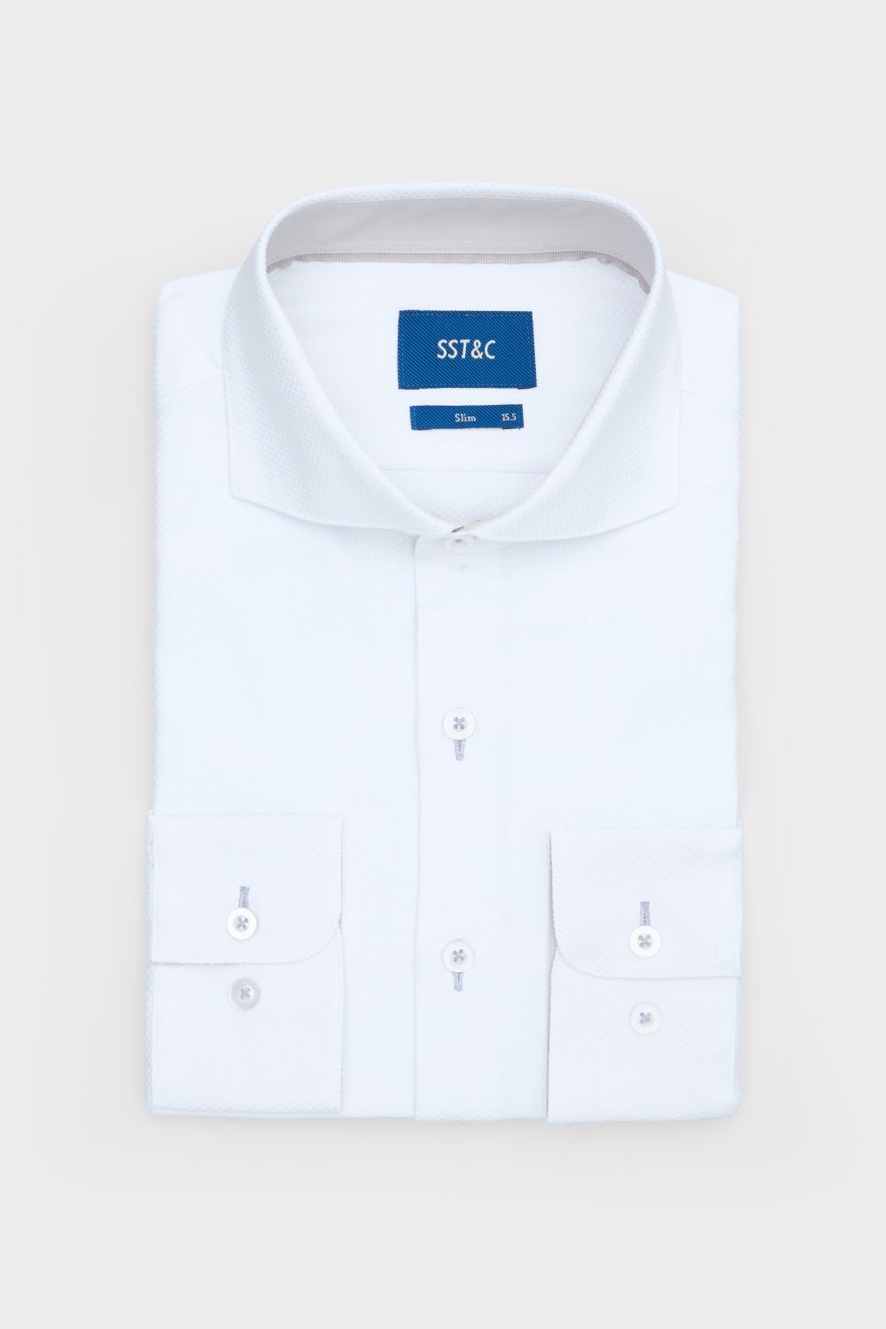 SST&C White Textured Slim-Fit Shirt | 00062410001_6