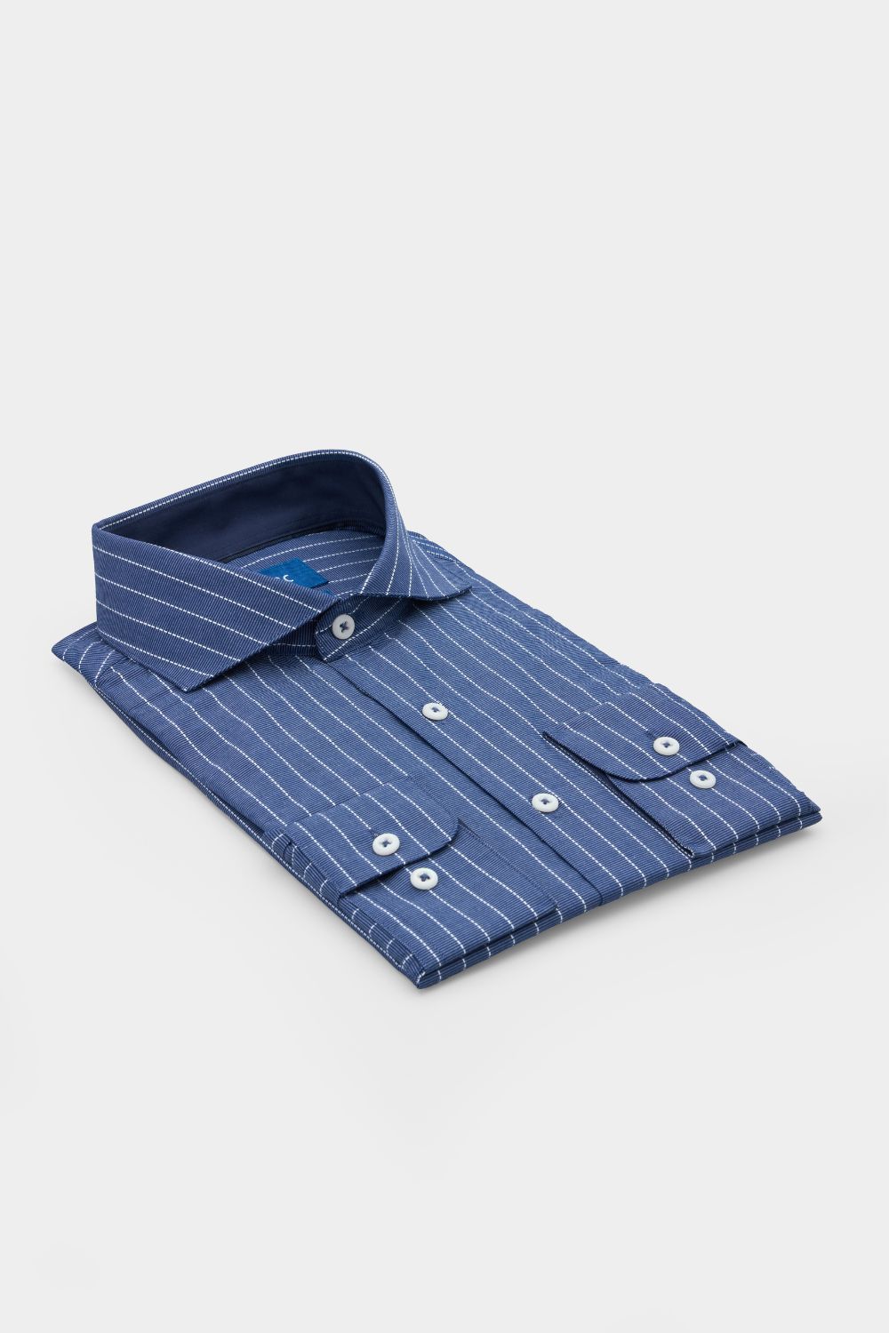 SST&C Blue and White Striped Pattern Textured Slim Fit Shirt | 00062410004_5