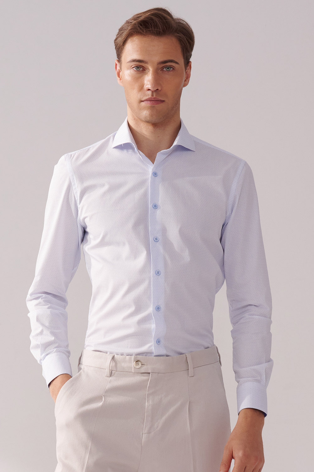 SST&C Light Blue Diamond Print Slim Fit Shirt | 00062410009_0