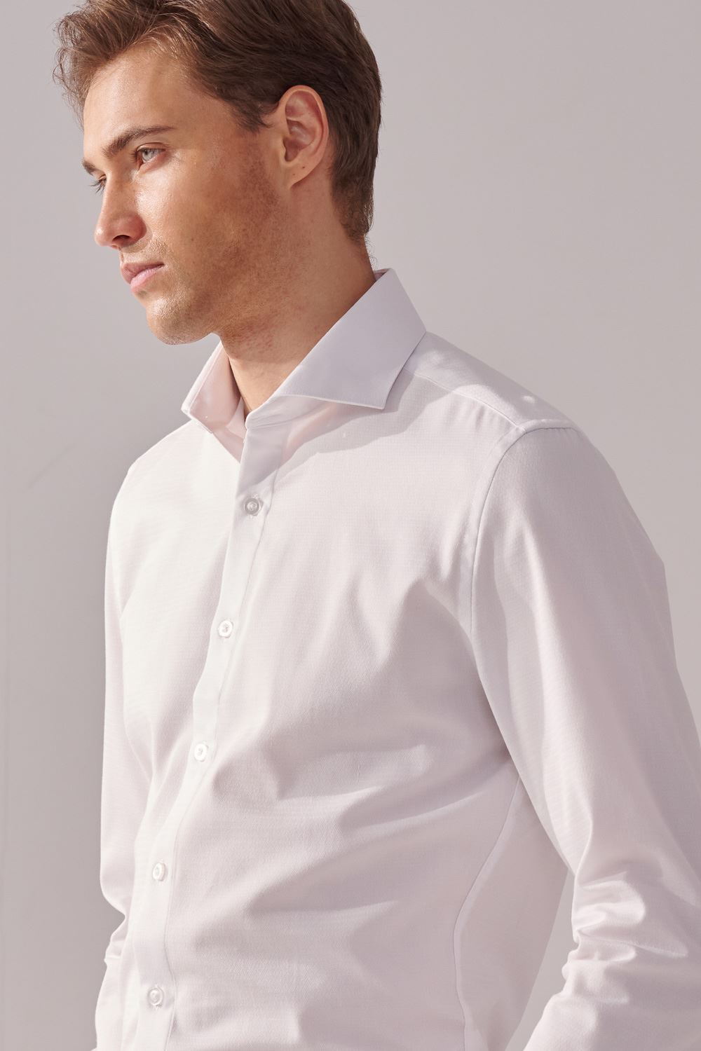 SST&C White Textured Slim-Fit Shirt | 00062410013_1
