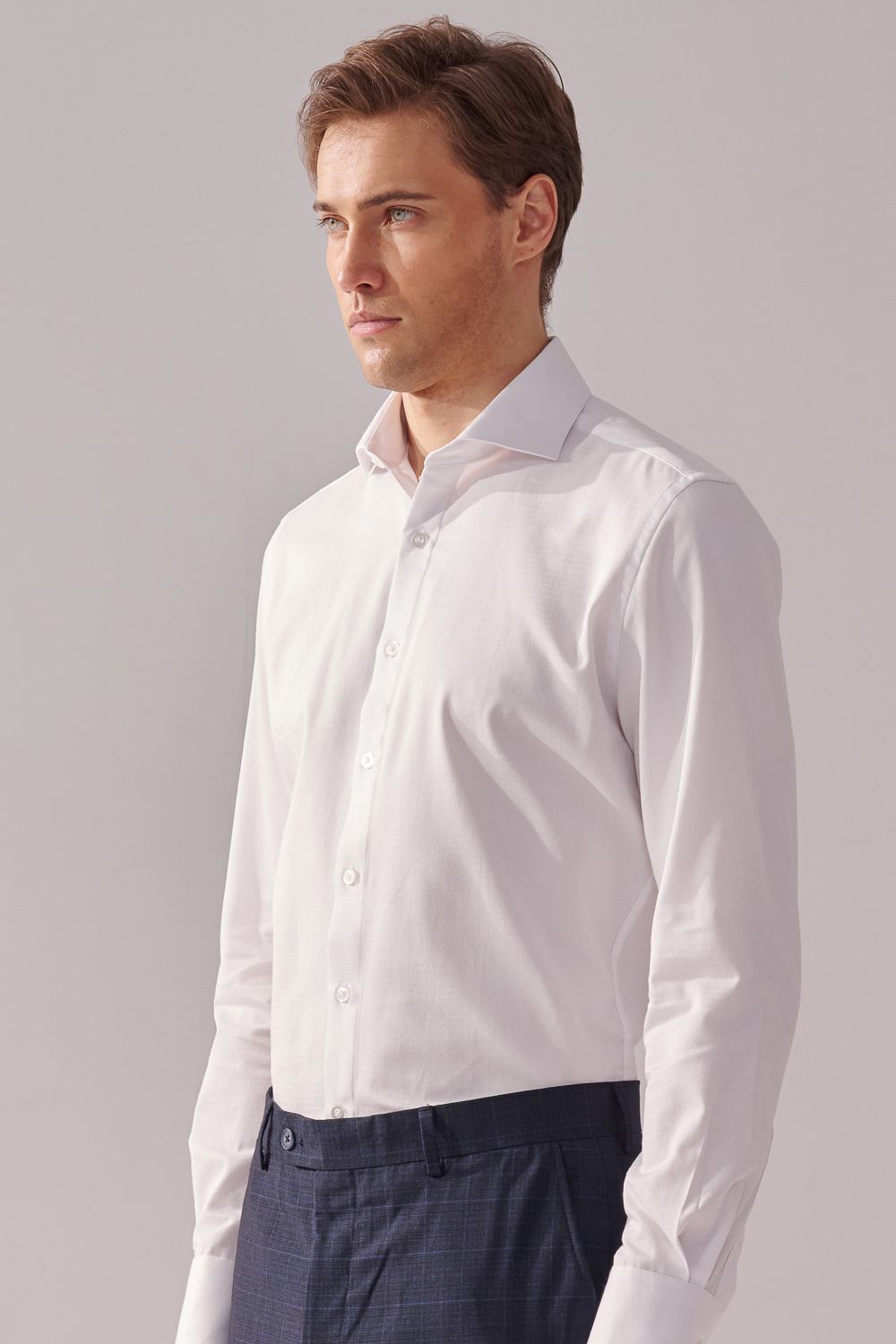 SST&C White Textured Slim-Fit Shirt | 00062410013_3
