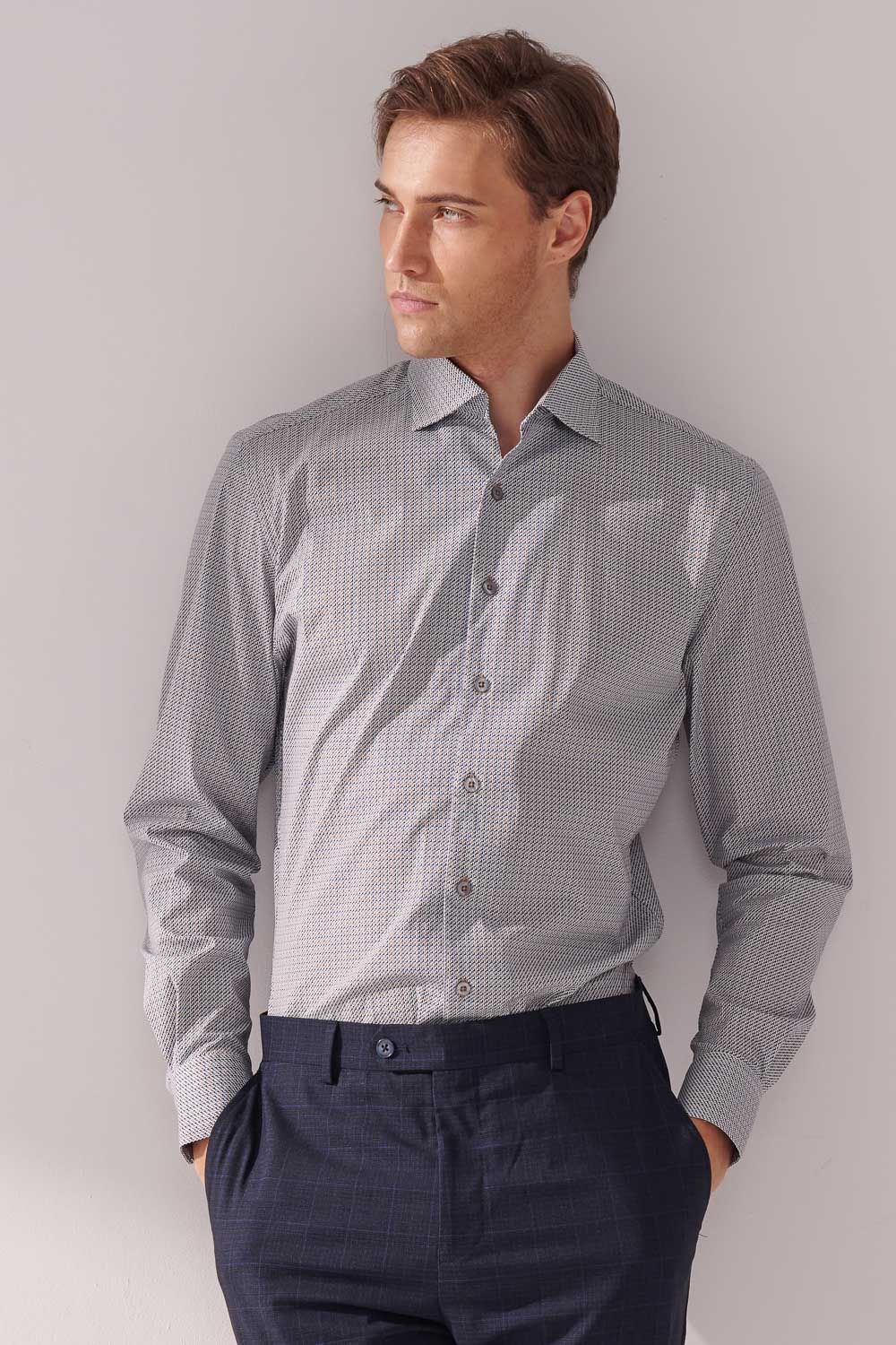 SST&C Khaki Blue Square Print Standard Shirt | 00062410014_0