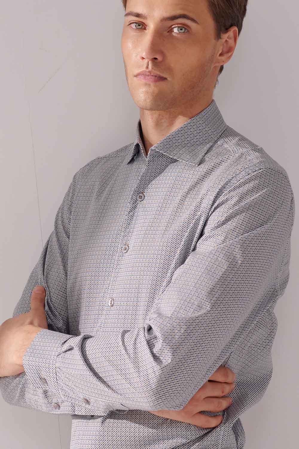 SST&C Khaki Blue Square Print Standard Shirt | 00062410014_1