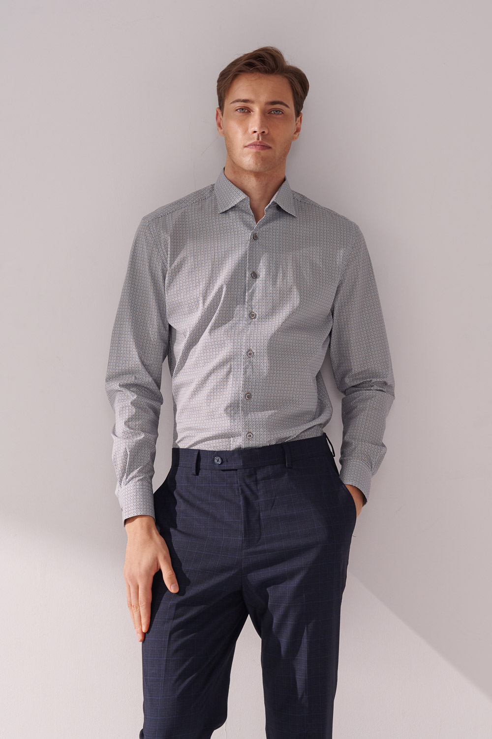 SST&C Khaki Blue Square Print Standard Shirt | 00062410014_2