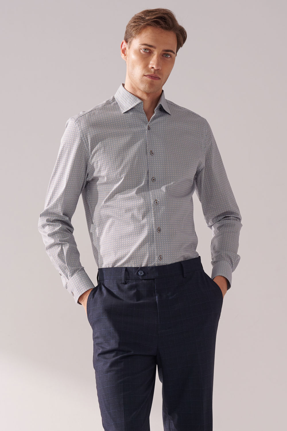 SST&C Khaki Blue Square Print Standard Shirt | 00062410014_3