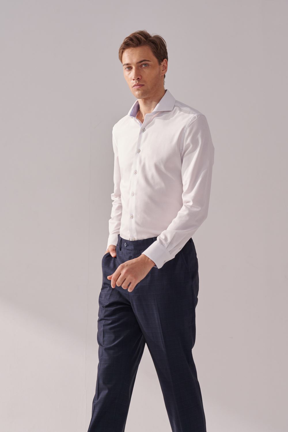 SST&C White Textured Standard Fit Shirt | 00062410016_2