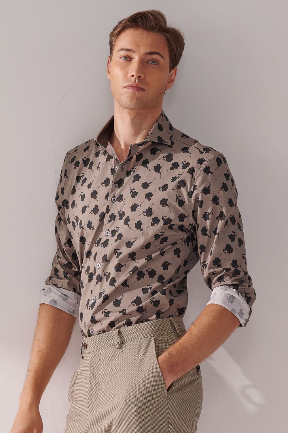 SST&C Khaki Green Large Floral Print Standard Shirt | 00062410018_0