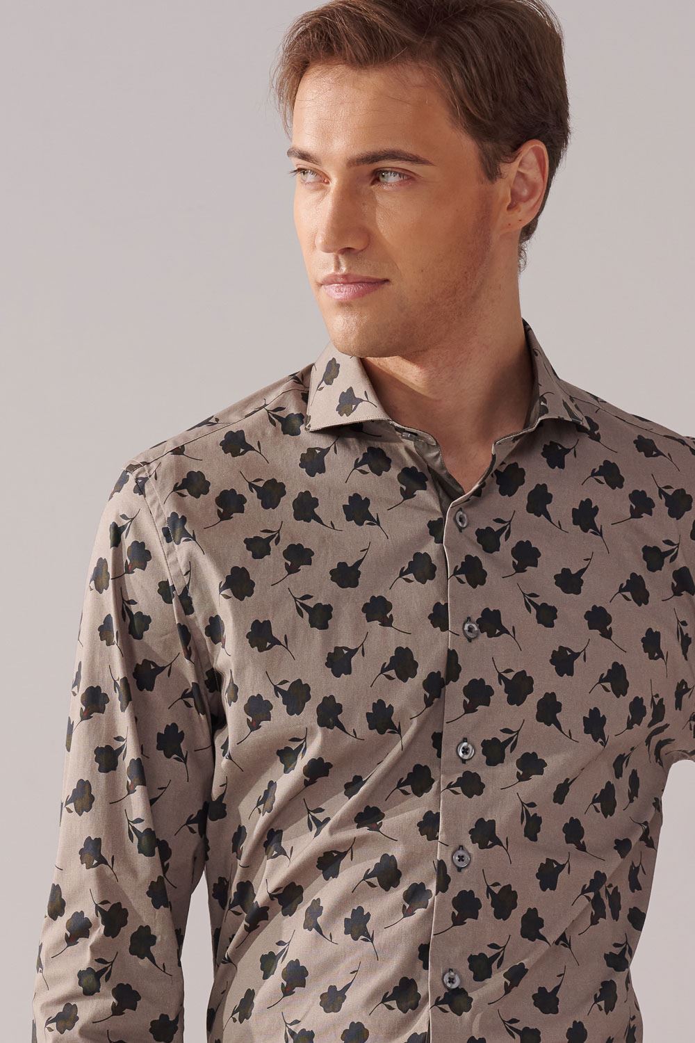SST&C Khaki Green Large Floral Print Standard Shirt | 00062410018_1