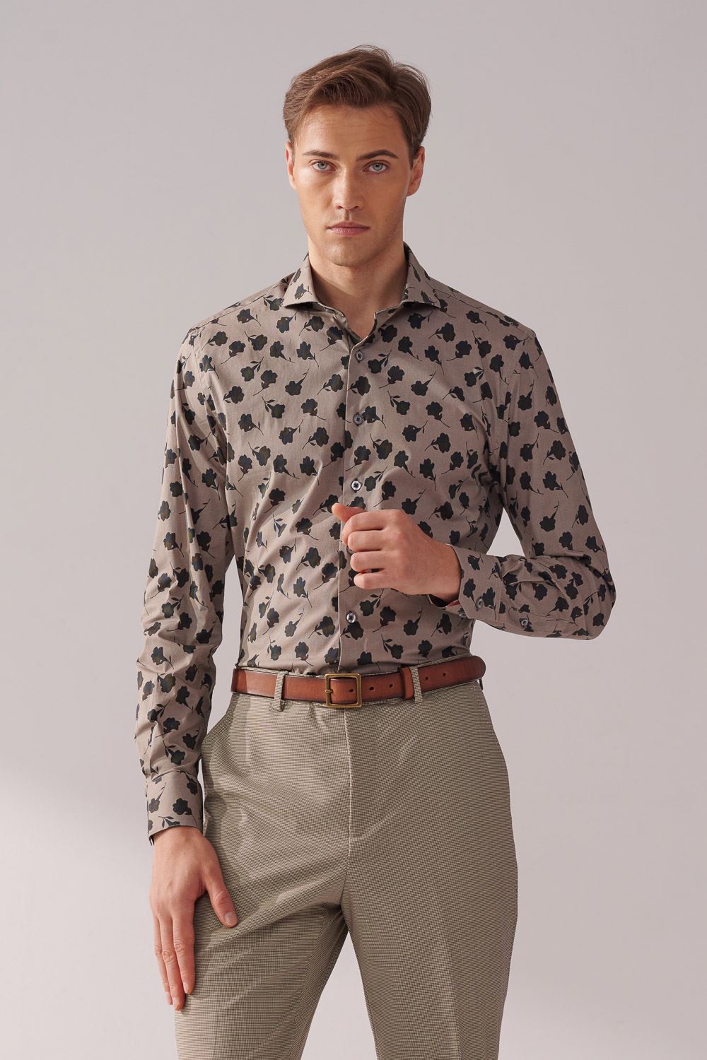 SST&C Khaki Green Large Floral Print Standard Shirt | 00062410018_2
