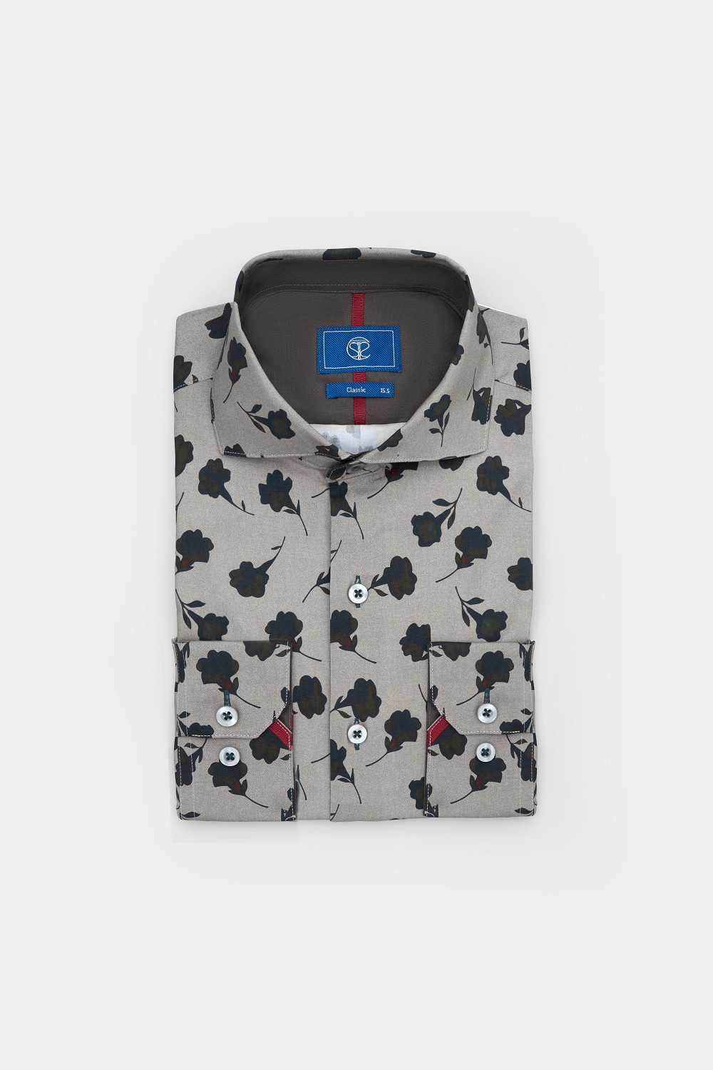 SST&C Khaki Green Large Floral Print Standard Shirt | 00062410018_8