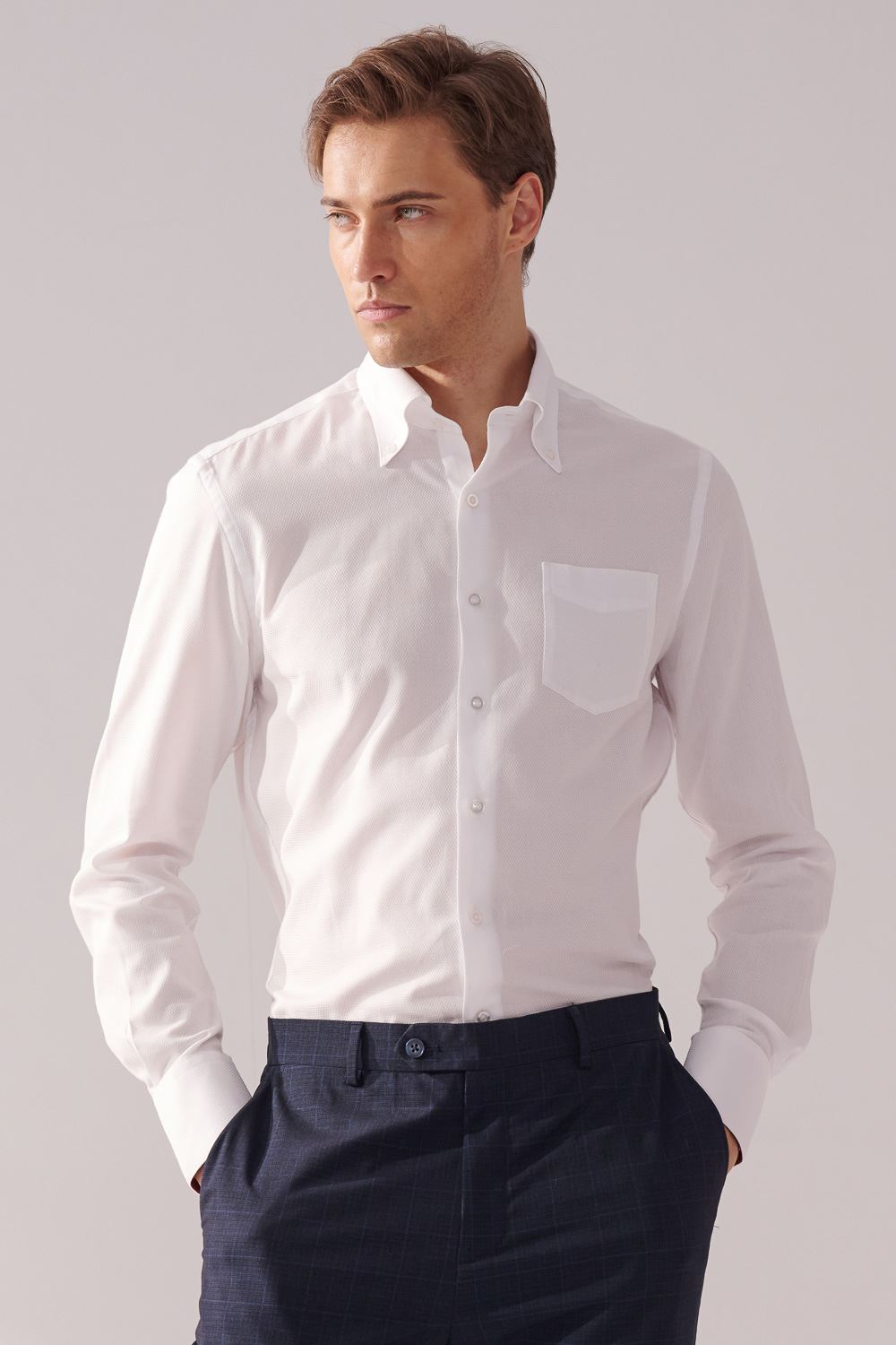 SST&C White Textured Standard Fit Shirt | 00062410020_0