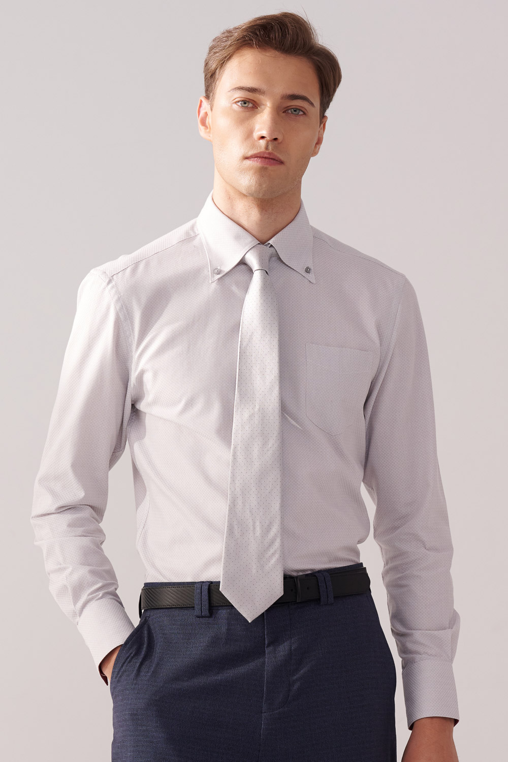 SST&C Gray Textured Standard Fit Shirt | 00062410021_0
