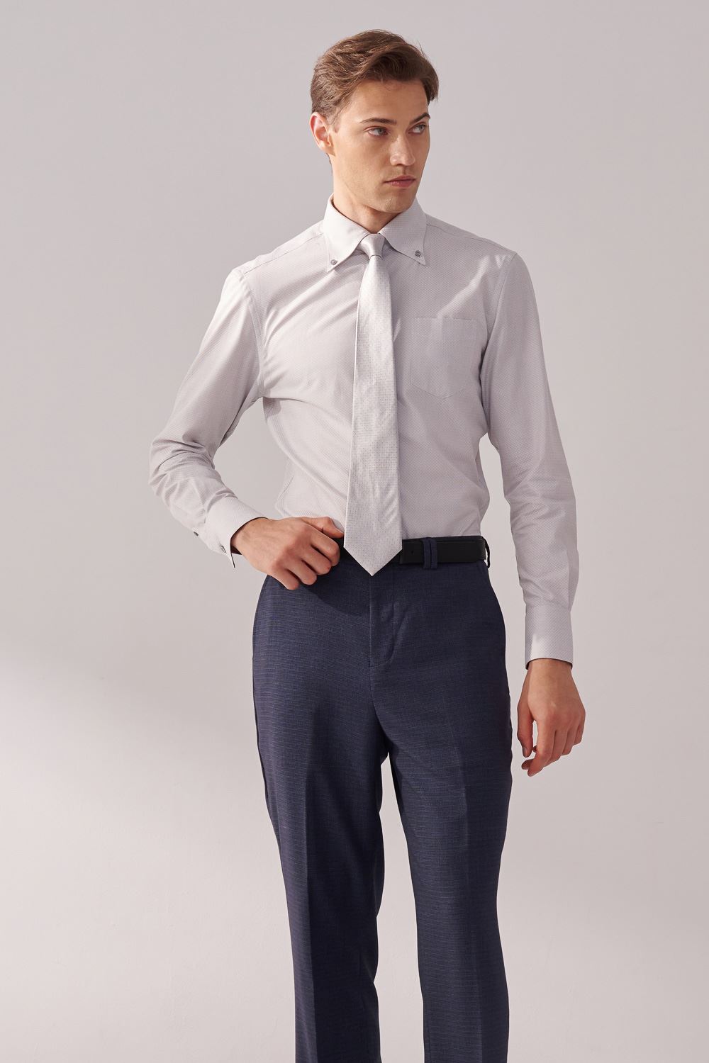 SST&C Gray Textured Standard Fit Shirt | 00062410021_2