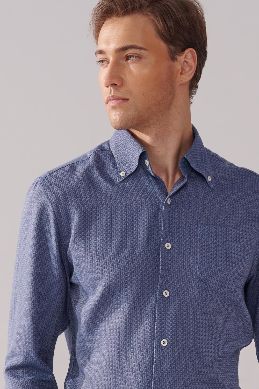 SST&C Blue Textured Standard Fit Shirt | 00062410022_1