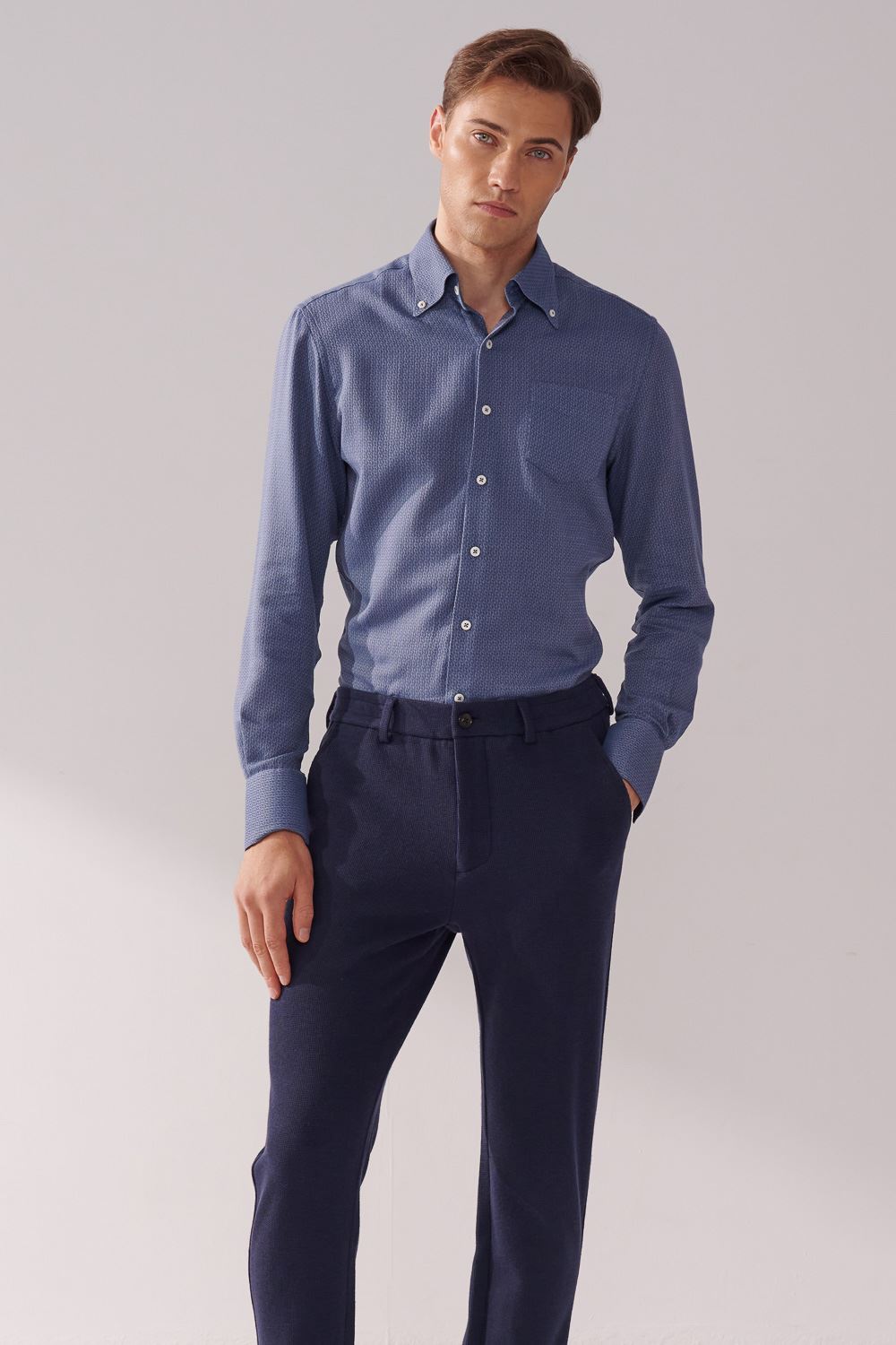 SST&C Blue Textured Standard Fit Shirt | 00062410022_2