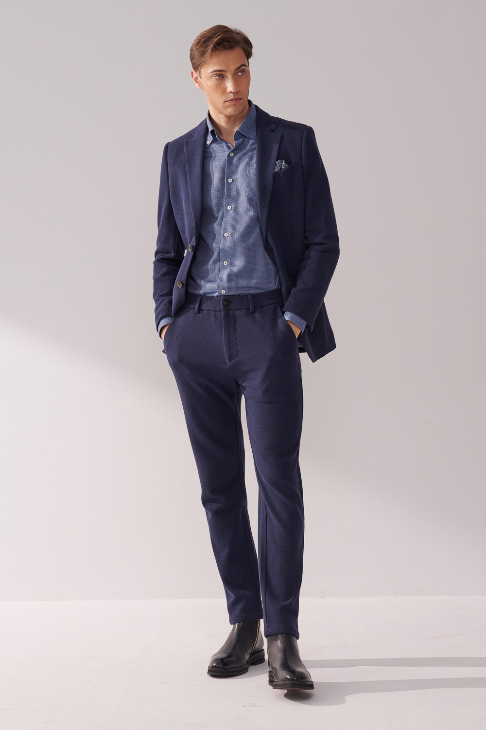 SST&C Blue Textured Standard Fit Shirt | 00062410022_3