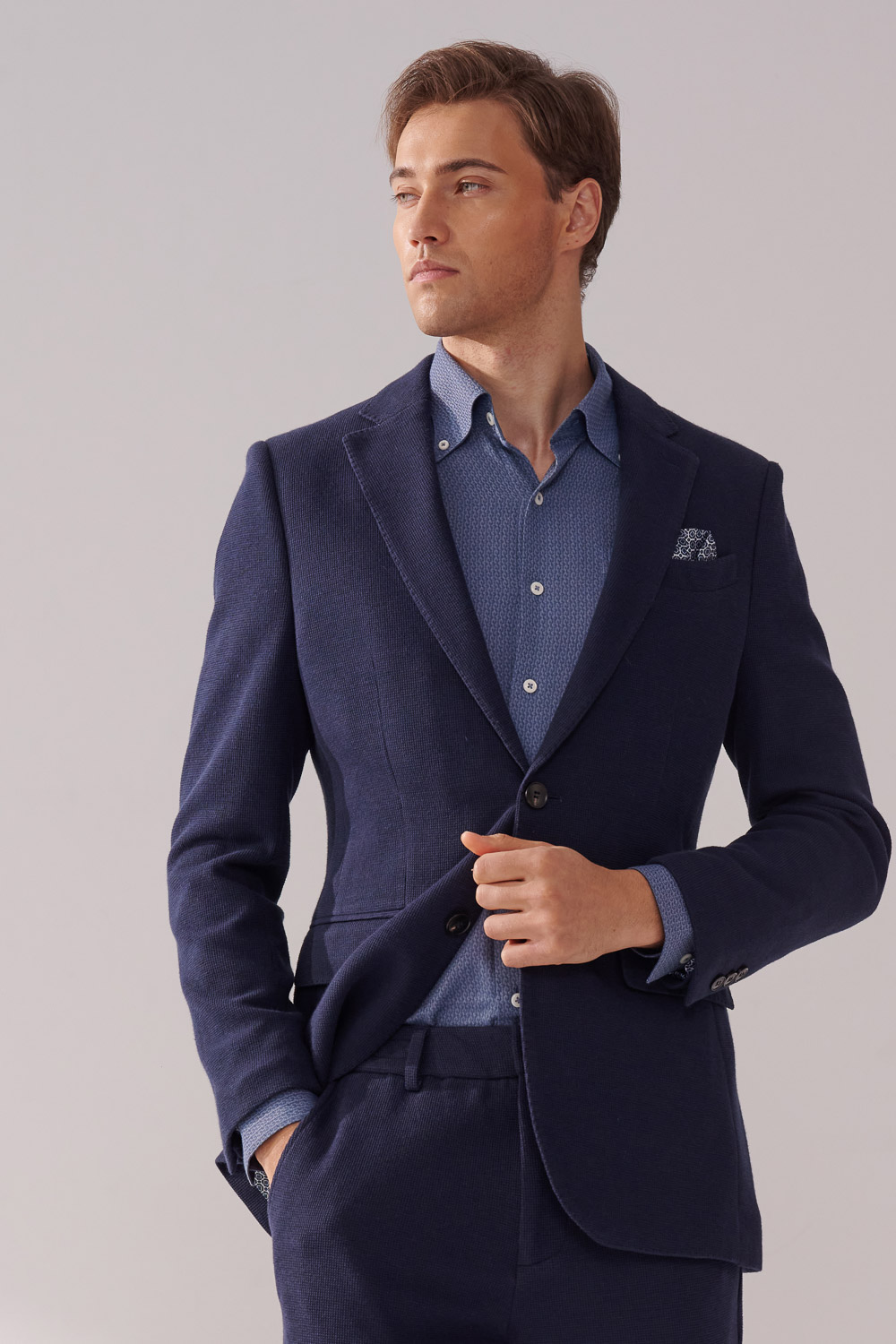 SST&C Blue Textured Standard Fit Shirt | 00062410022_4