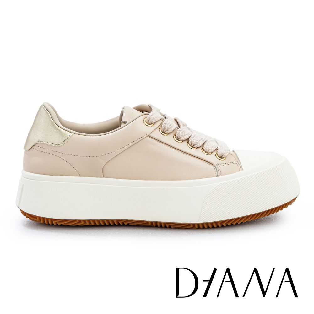 DIANA 牛皮素色綁帶厚底休閒鞋 粉色 #54859