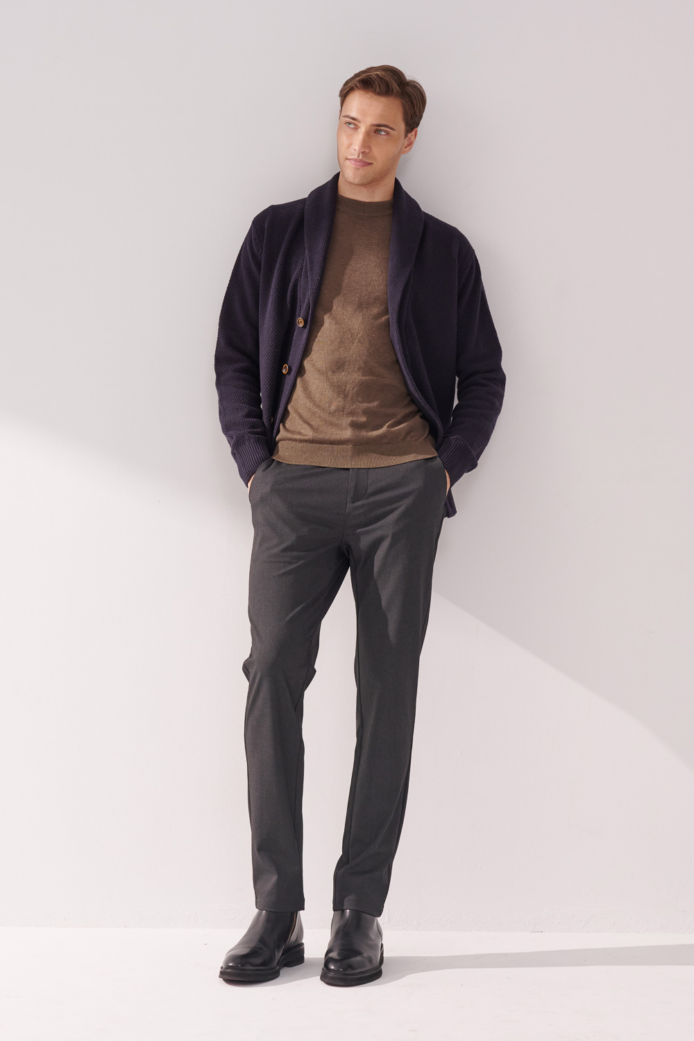 SST&C Dark Gray Slim Fit Four-Way Stretch Casual Trousers | 00162410002_0