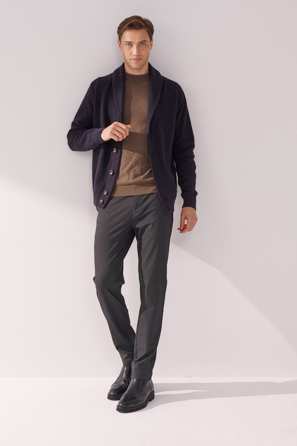 SST&C Dark Gray Slim Fit Four-Way Stretch Casual Trousers | 00162410002_1