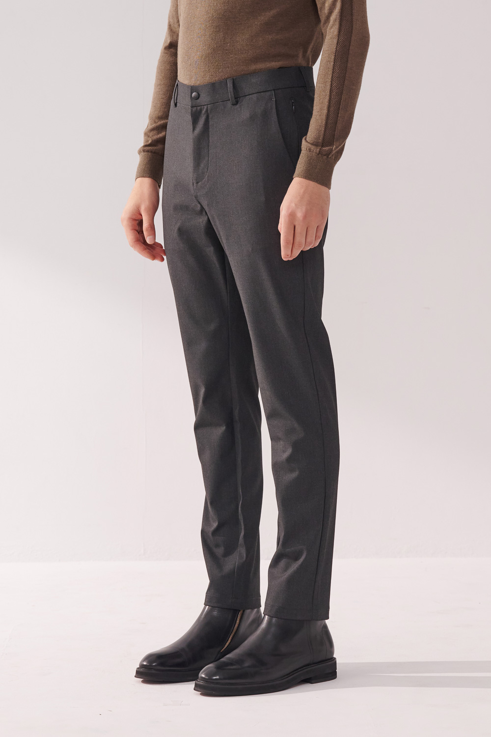 SST&C Dark Gray Slim Fit Four-Way Stretch Casual Trousers | 00162410002_3
