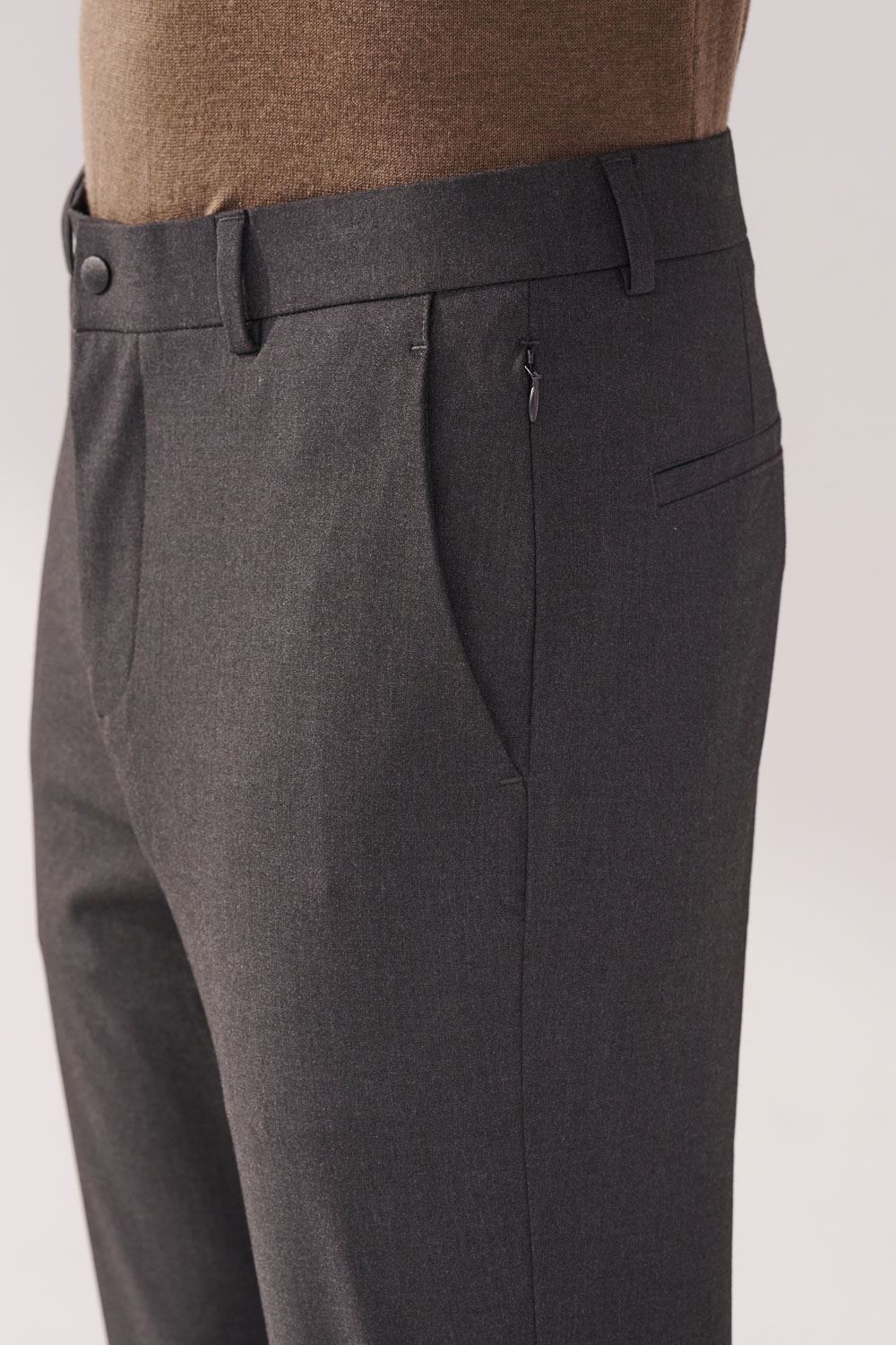 SST&C Dark Gray Slim Fit Four-Way Stretch Casual Trousers | 00162410002_4