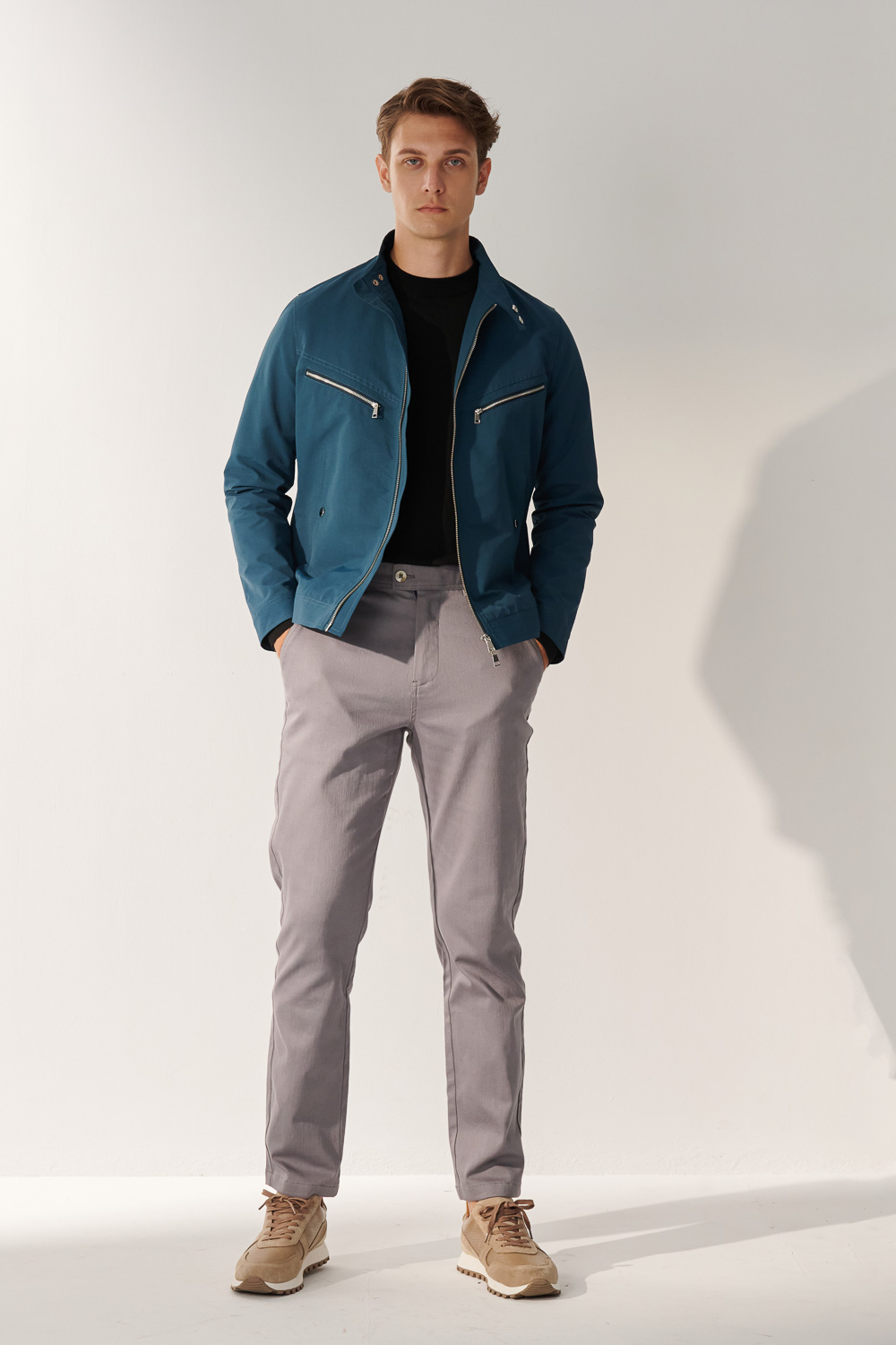 SST&C Matte Gray Blue Slim Fit Elastic Casual Trousers | 00162410003_0