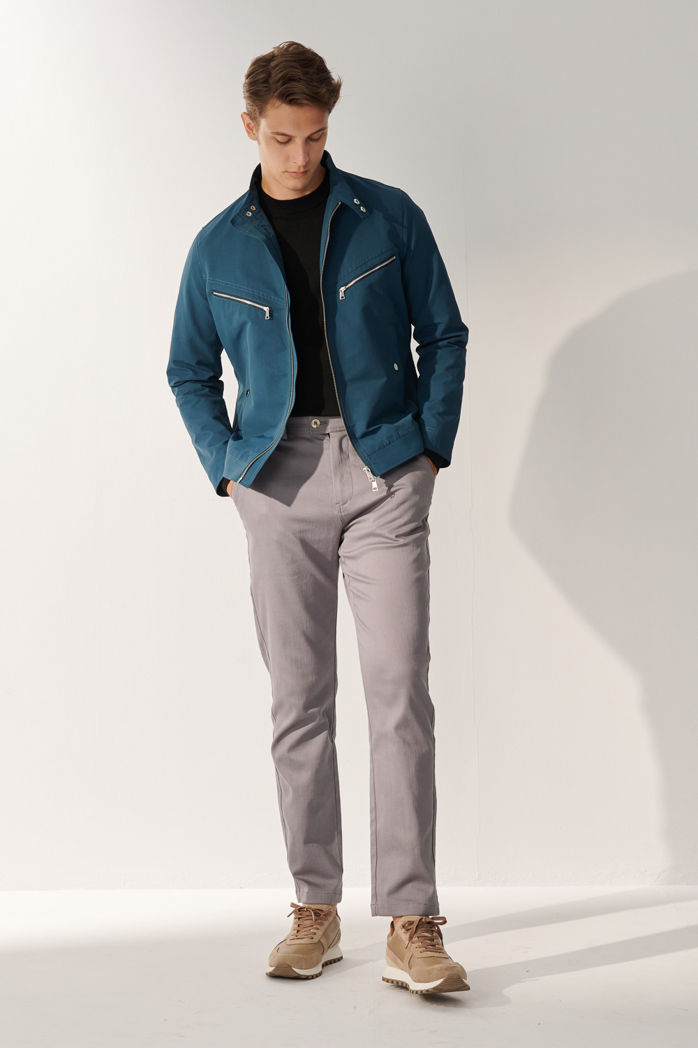SST&C Matte Gray Blue Slim Fit Elastic Casual Trousers | 00162410003_1