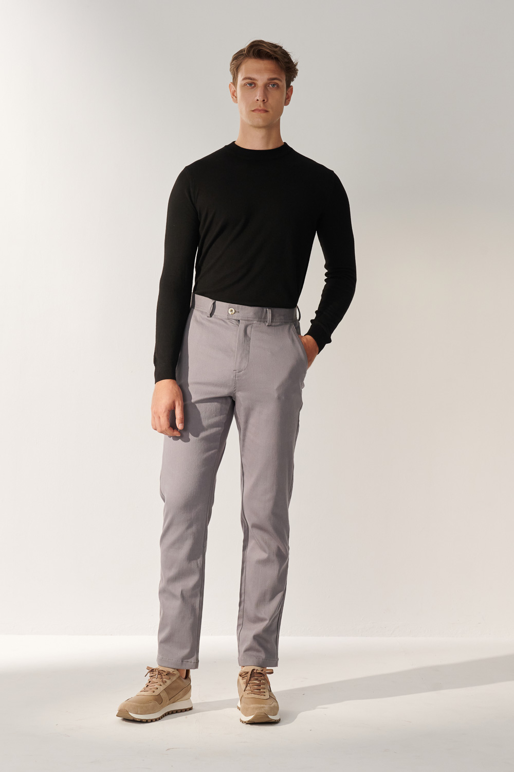 SST&C Matte Gray Blue Slim Fit Elastic Casual Trousers | 00162410003_2