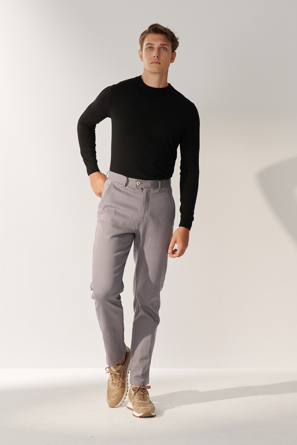 SST&C Matte Gray Blue Slim Fit Elastic Casual Trousers | 00162410003_3