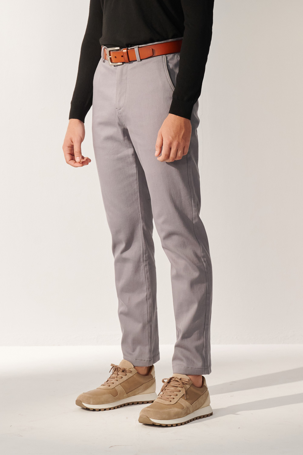 SST&C Matte Gray Blue Slim Fit Elastic Casual Trousers | 00162410003_4