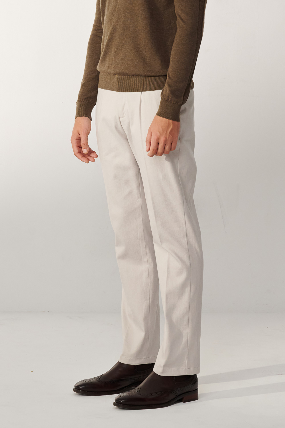 SST&C Light Gray and White Straight-Leg Elastic Casual Trousers | 00162410005_6